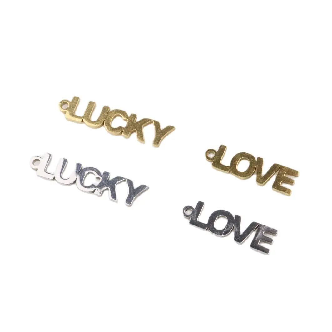 10 sztuk 15*5mm stal nierdzewna błyszczące LUCKY LOVE litery biżuteria Charms wisiorek DIY rzemieślnicze wodoodporne antyalergiczne