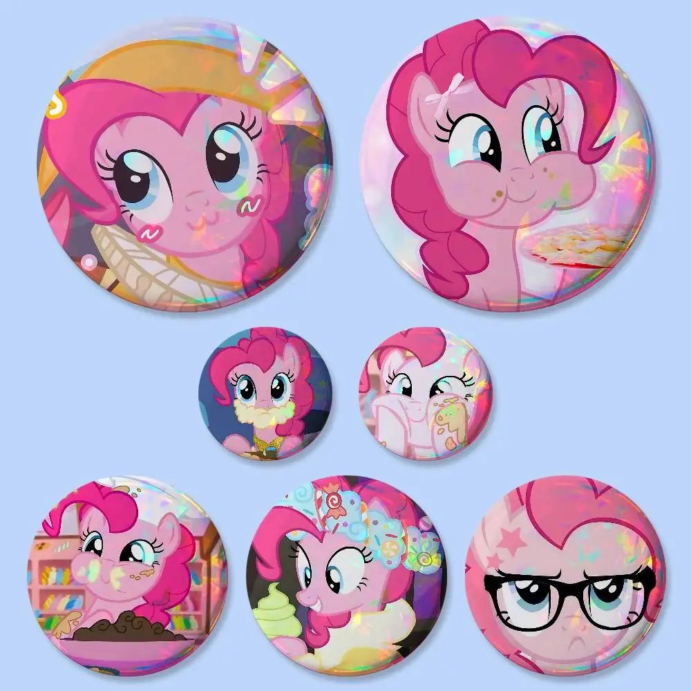 P-Pinkie P-PieS Niedliche Abzeichen 25 32 44 58 75 mm Runde Cosplay-Pins Taschendekoration Fans Sammlerstücke Freunde Geschenke Brosche Souvenir