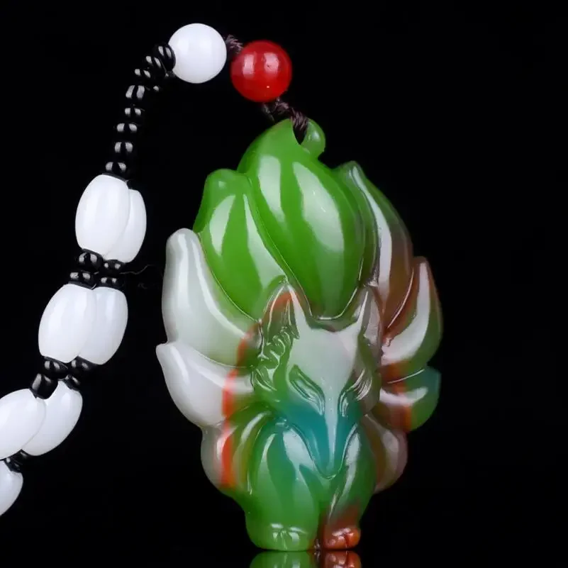 Natural Xinjiang Color Jade Fox and Wolf head Jade Pendant Jewelry Lucky Exorcise evil spirits Amulet Jade Pendant Fine Jewelry