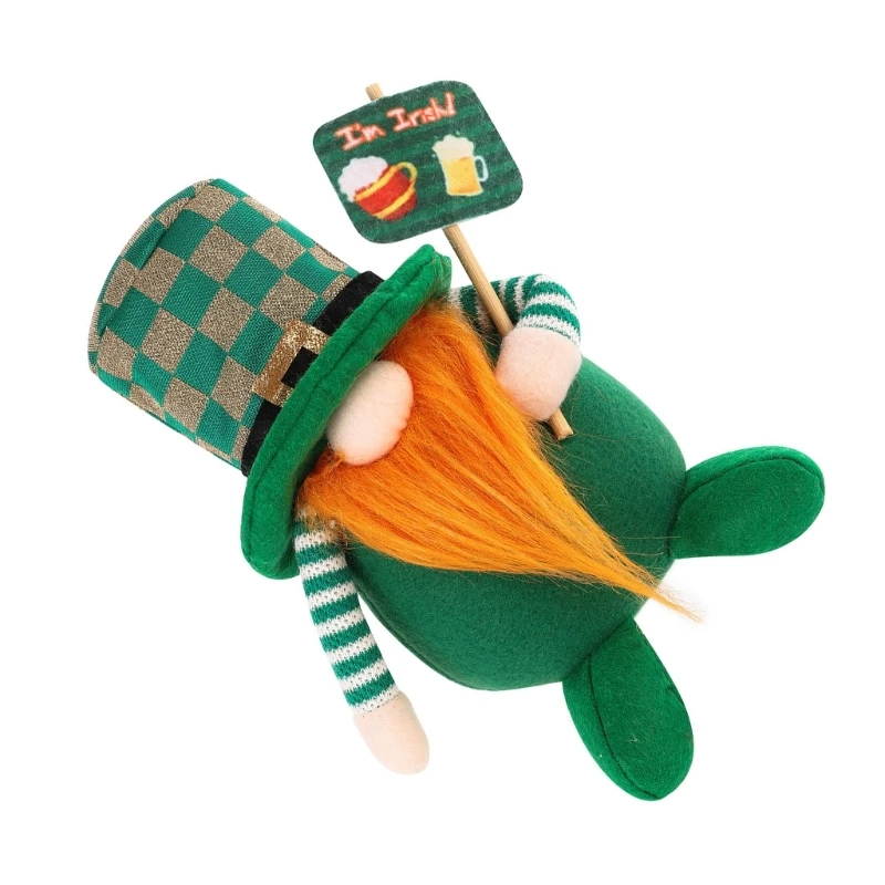 1Pack StPatrick's Day Gnomes Plushes Decorations，Green Irish Leprechaun Tomtes Elf Gnome Dwarf Figurines Ornaments Dropship