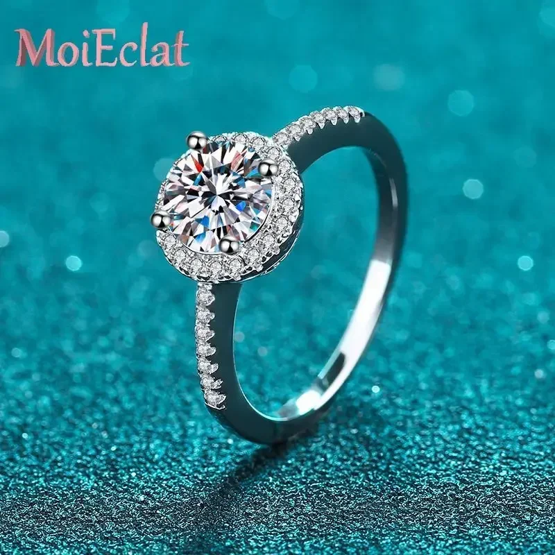 MoiEclat Store Platinum PT950  0.5ct/1ct/2ct Moissanite Edge Wrapped Micro Inlaid Ring for Women, Ideal Anniversary Fine Jewelry