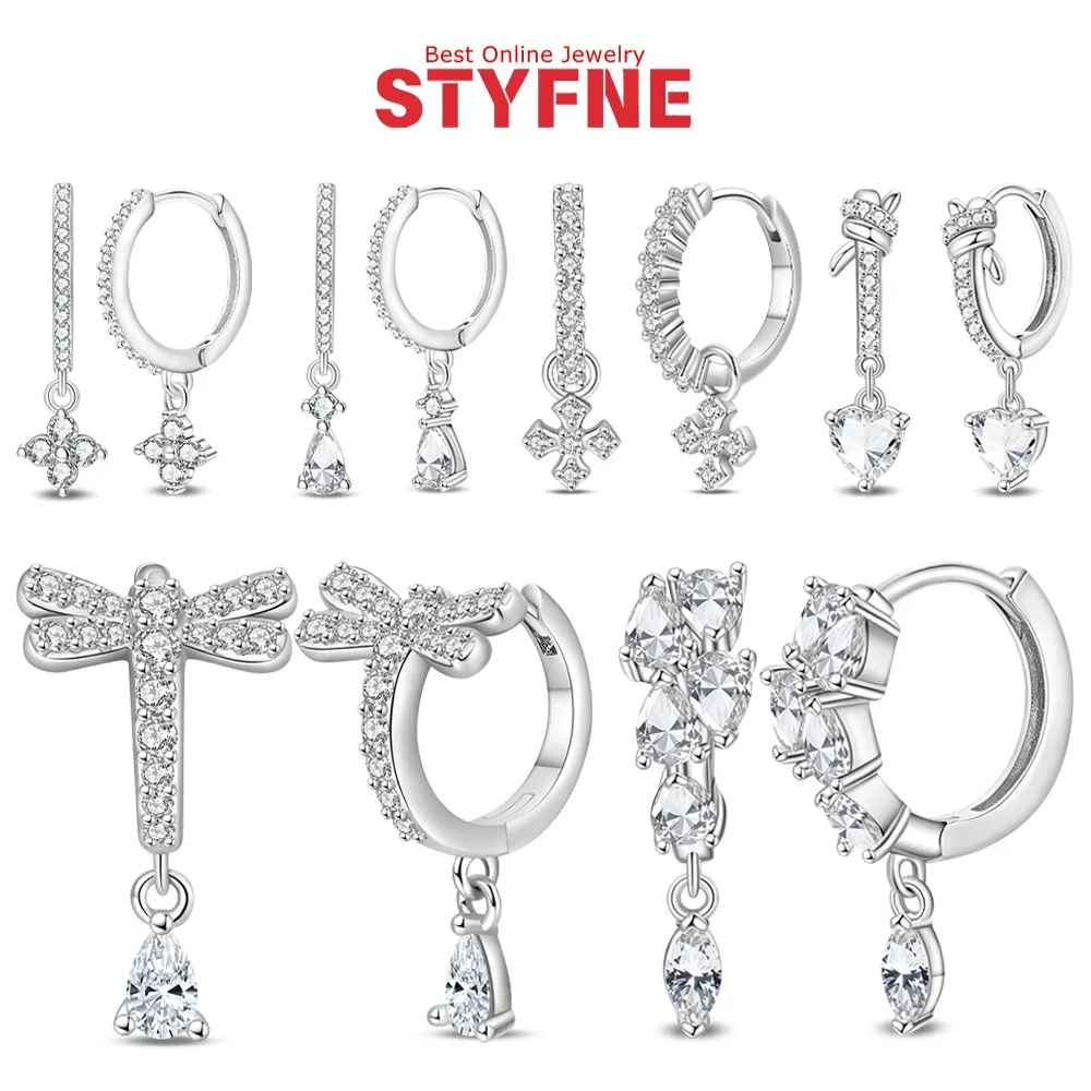 

Fashion Water Drop Zircon Earrings Lucky Four-leaf Clover Cross Hoop Earrings 925 Silver Jewelry Women Birthday Anniversary Gift