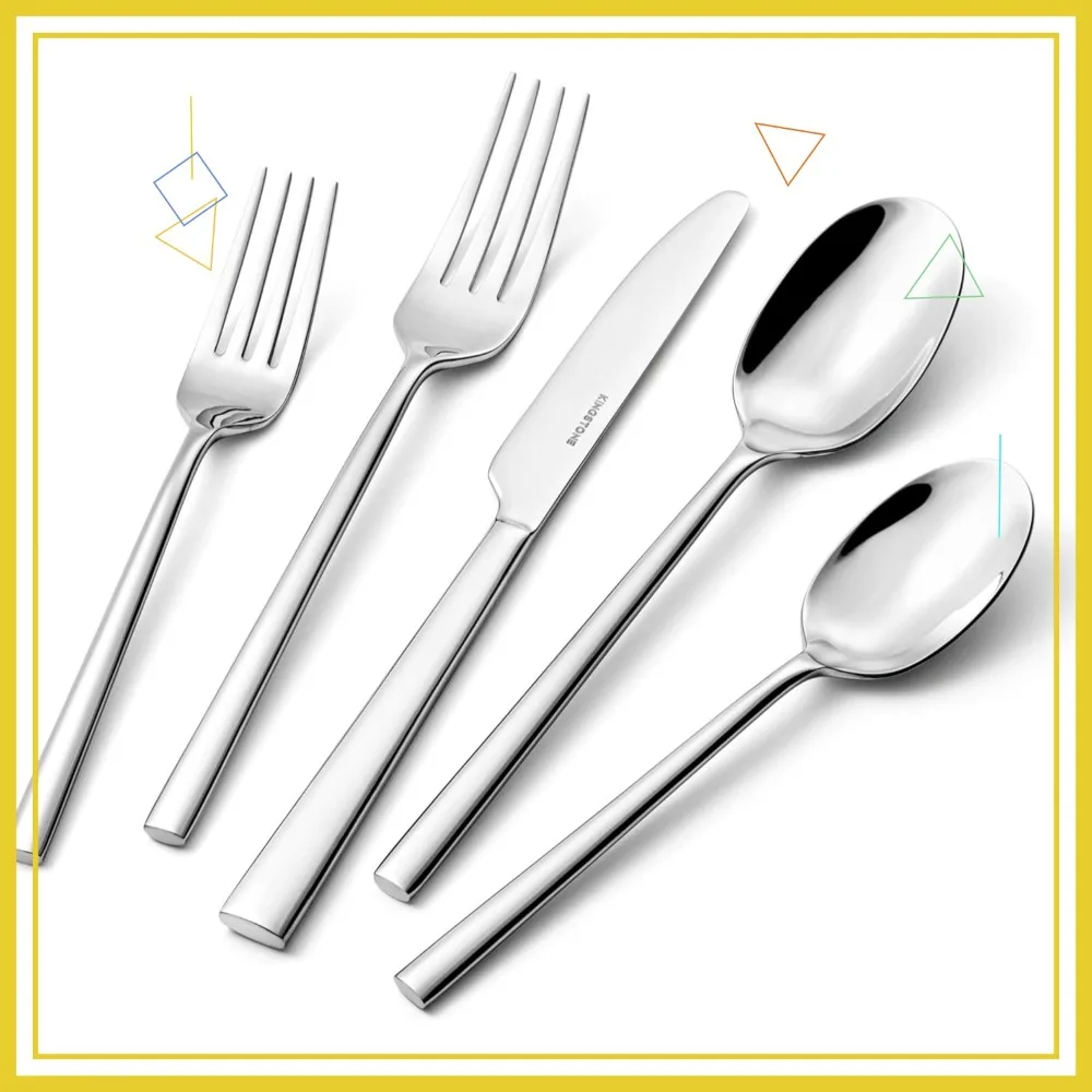 

40-Piece Stainless Steel Flatware Set, Service for 8, Mirror Polished & Dishwasher Safe for Home, Wedding, Party