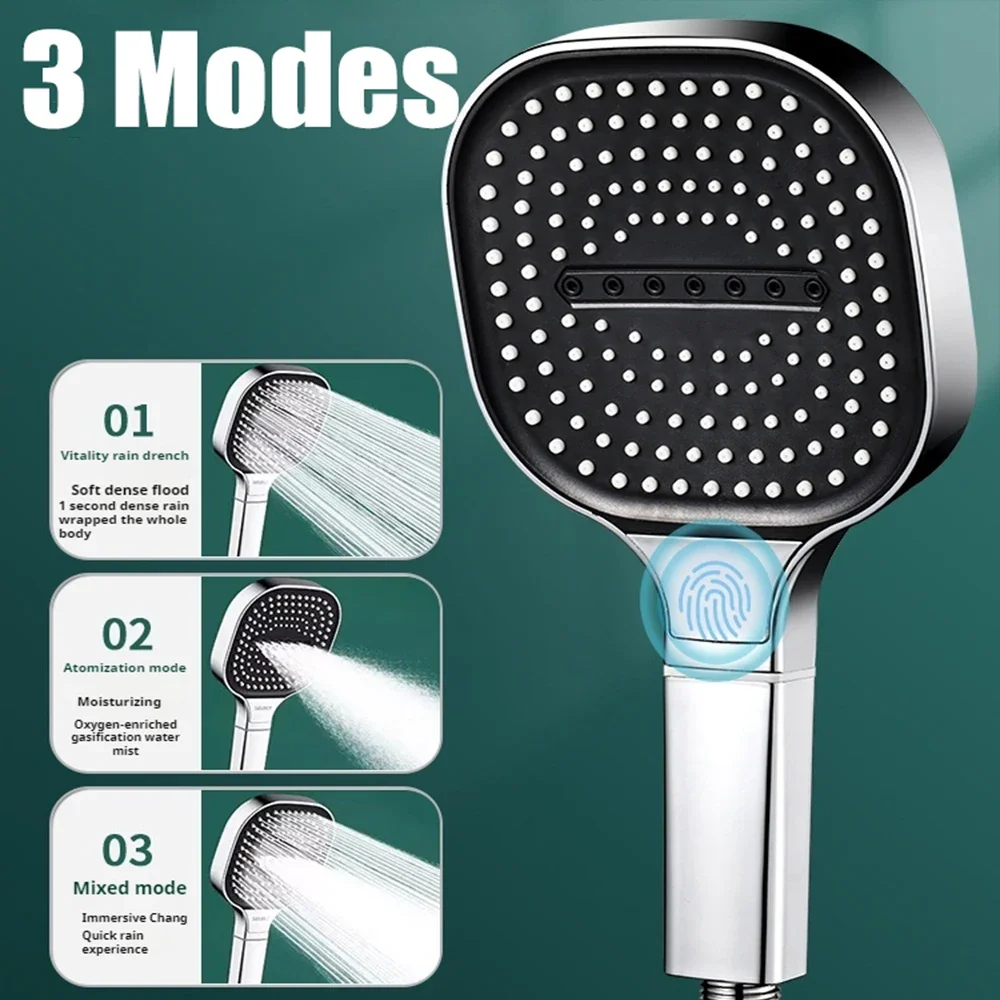 

3 Modes Large Rainfall Shower Head 13cm Big Panel Square High Pressure Handheld ShowerHead ABS Portable Spa Filter Shower Nozzle