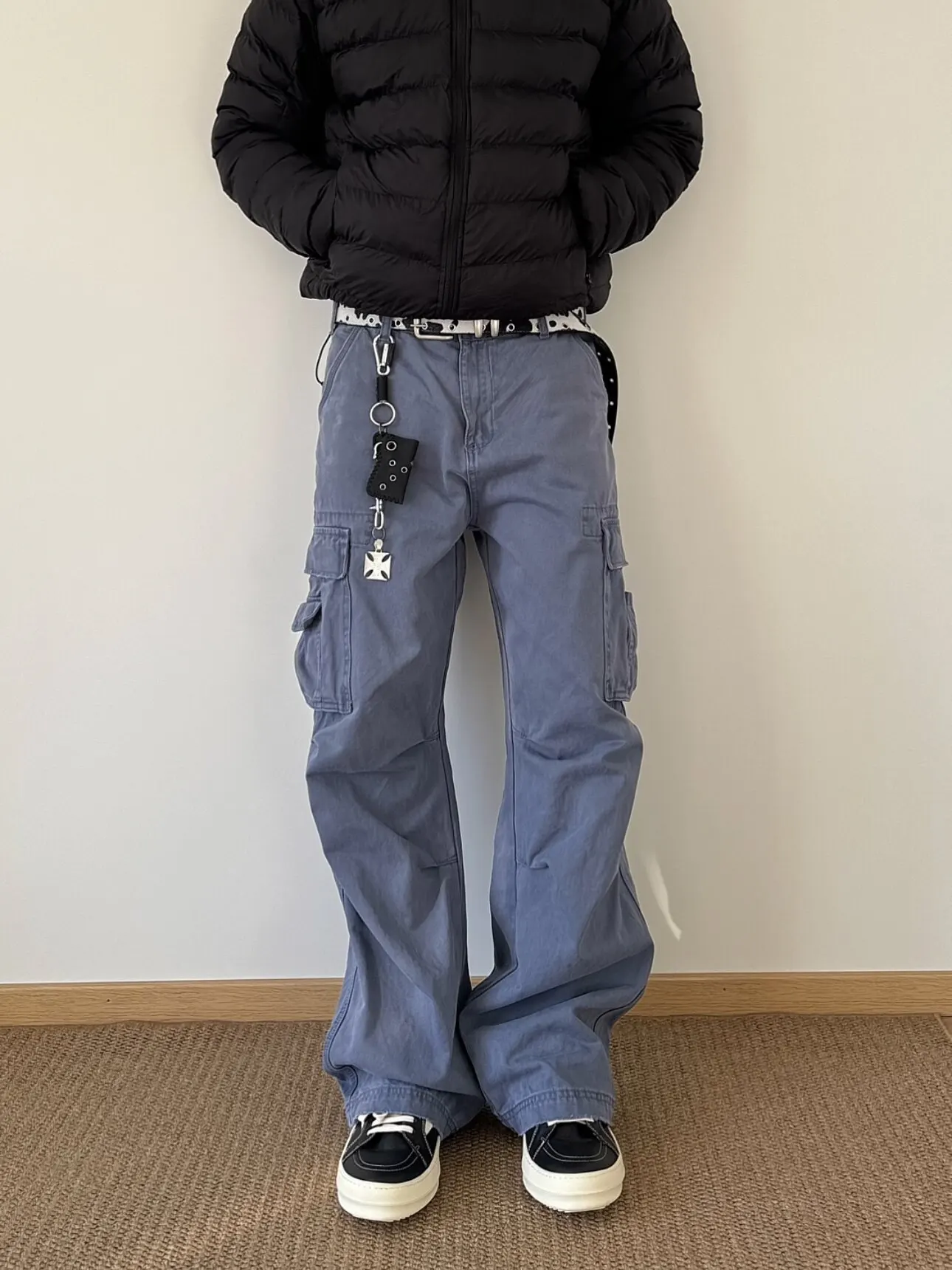

Retro American High Street Loose Straight Leg Wide Leg Casual Workwear Pants Multiple Pockets French Work Blue Washed Jeans