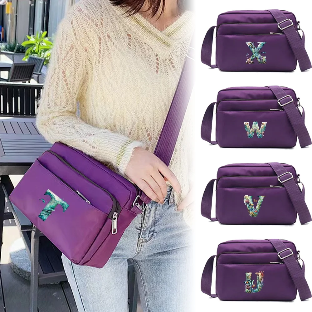 Bolsas de ombro crossbody saco simplicidade feminino mensageiro tote náilon senhoras bolsa com zíper peixe carta padrão