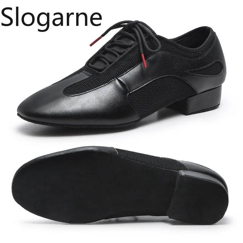 2026 Men Leather Latin Shoes Male 2.5 3cm Heels Jazz Tango Ballroom Dance Shoes Boys Genuine Salsa Waltz Dance Spoprts Sneakers