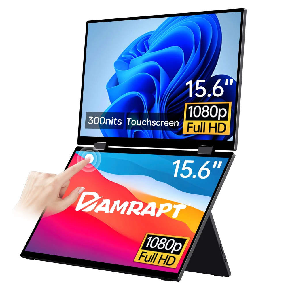 

Damrapt 15.6 Inch Dual Screen Portable Monitor Touchscreen 1080p with 100%sRGB External Display for PC Mini PC Laptop Macbook