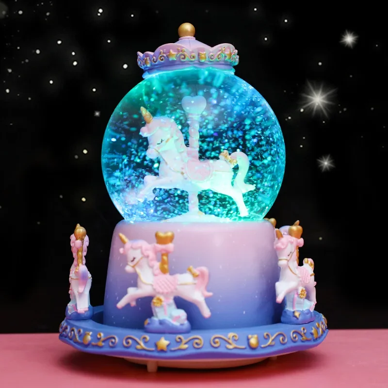 Carousel Music Box Snow Dream Crystal Ball Eight Tone Box Glass Resin Home Decoration Ornaments  Children'sGifts Birthday Gifts