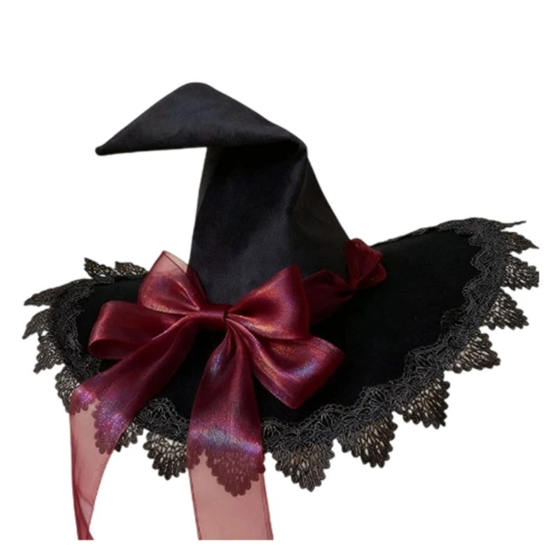 Pointed Costume Hat with Ribbon Accent for Cosplay Parties Wear