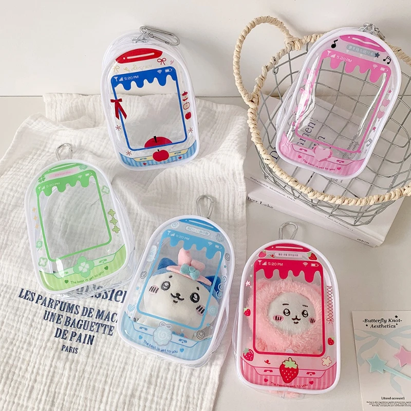Kawaii أكياس تخزين دمية PVC شفافة لدمى القطن دفع 13 سنتيمتر لطيف الفراولة واقية حقيبة الألم مع سلسلة المفاتيح #1