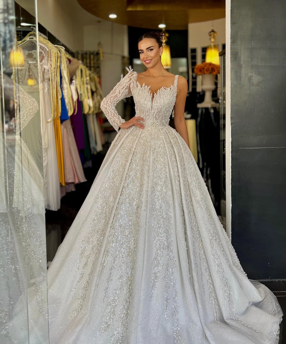 Luxury Beaded Sequin Wedding Dresses One Shoulder Bridal Gown Exquisite Asymmetrical Formal Party Vestido De Noiva Customized