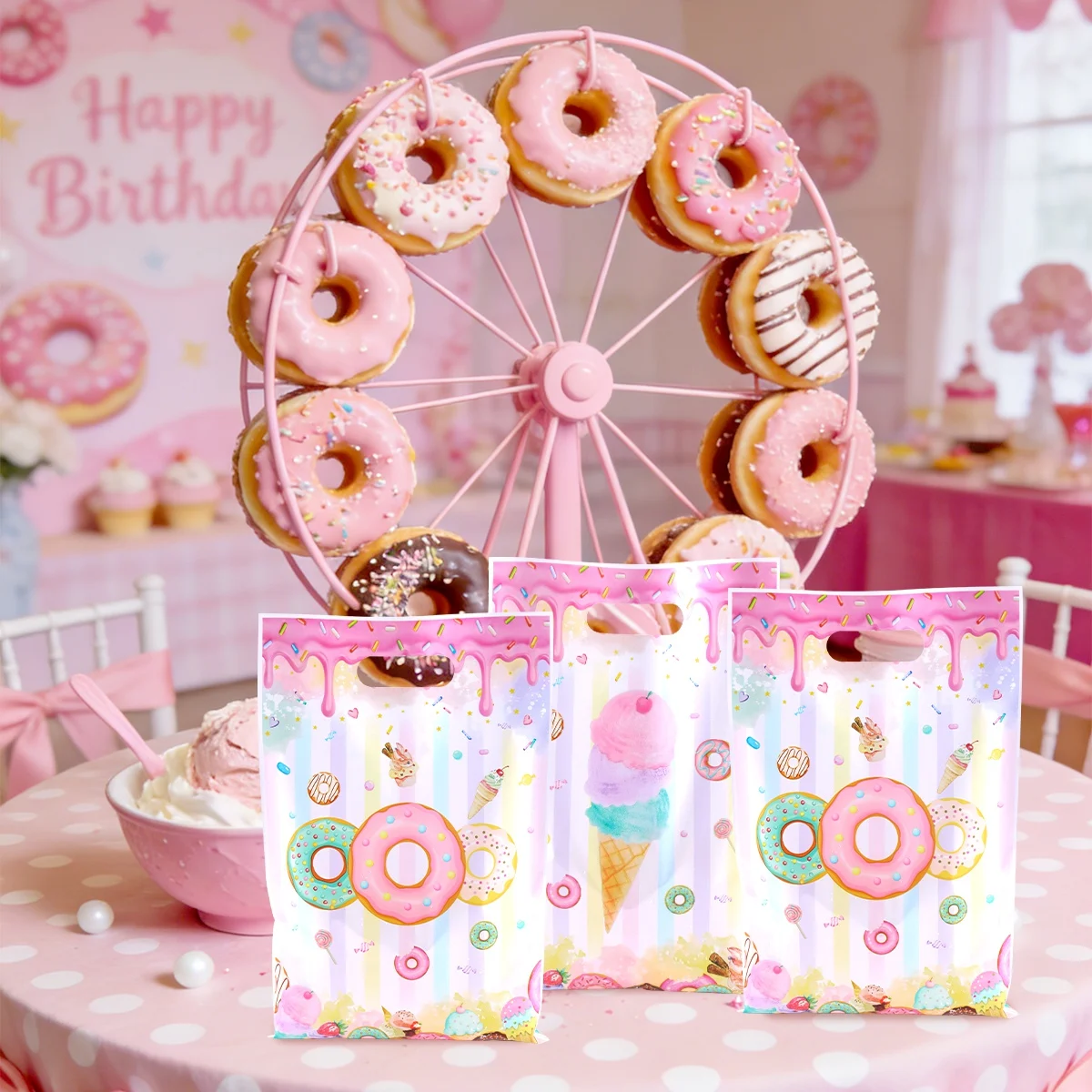 10/20/50 Stück Donut-Geschenktüten Süßigkeiten-Verpackungsbeutel Donut-Thema 1. Geburtstag Party-Deko Süßigkeiten Festliche Partyzubehör – Detail 4