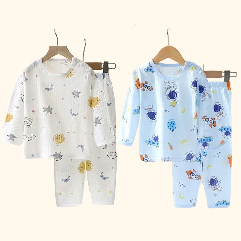 Children Sets Cotton Kids Clothes Long/Short Sleeve Home  Sleepwear Children\'s Clothing Boy Girl Autumn winter Tops Pants Suits