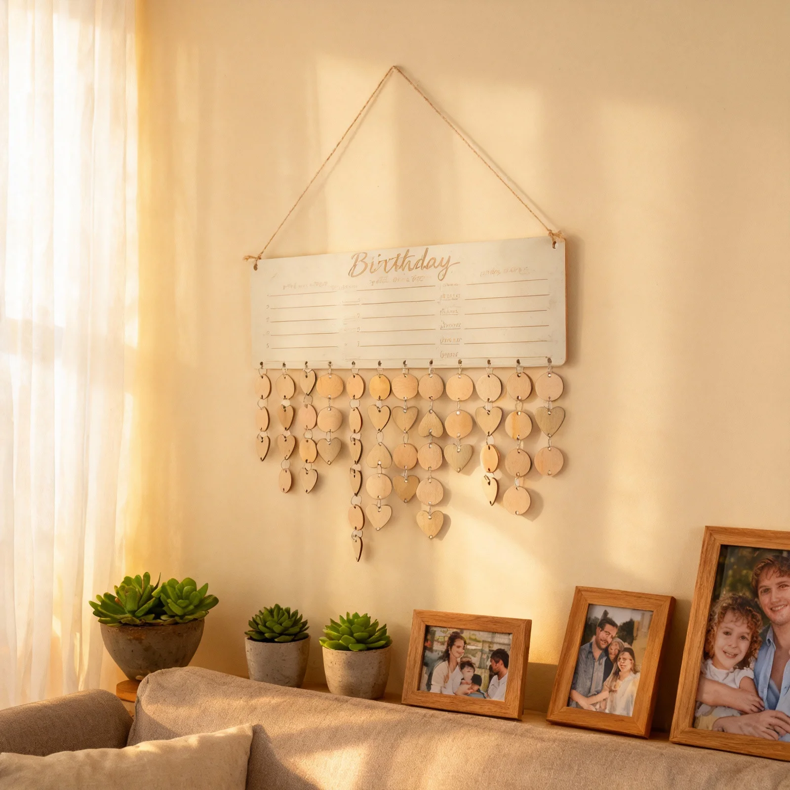 

Wooden Calendar Birthday Reminder Family Birthday Board Round Wood Slices DIY Hanging Plaque Wall Decoration for Birthdays