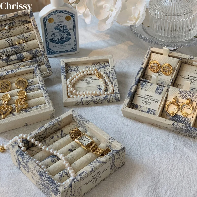 

Retro Jewelry Display Tray, Counter Ring & Earring Organizer, Live Streaming Necklace Stand & Bracelet Storage Box