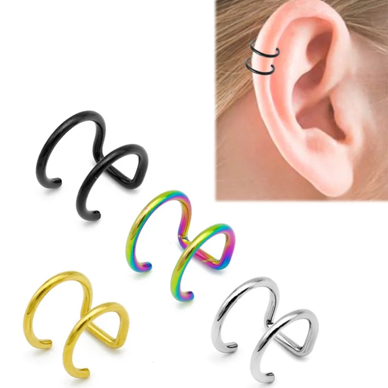 2 pezzi in acciaio inossidabile 316L Clip on Ear Cuffs Helix cartilagine orecchini anello per labbra finte anello Labret Non Piercing per donna uomo