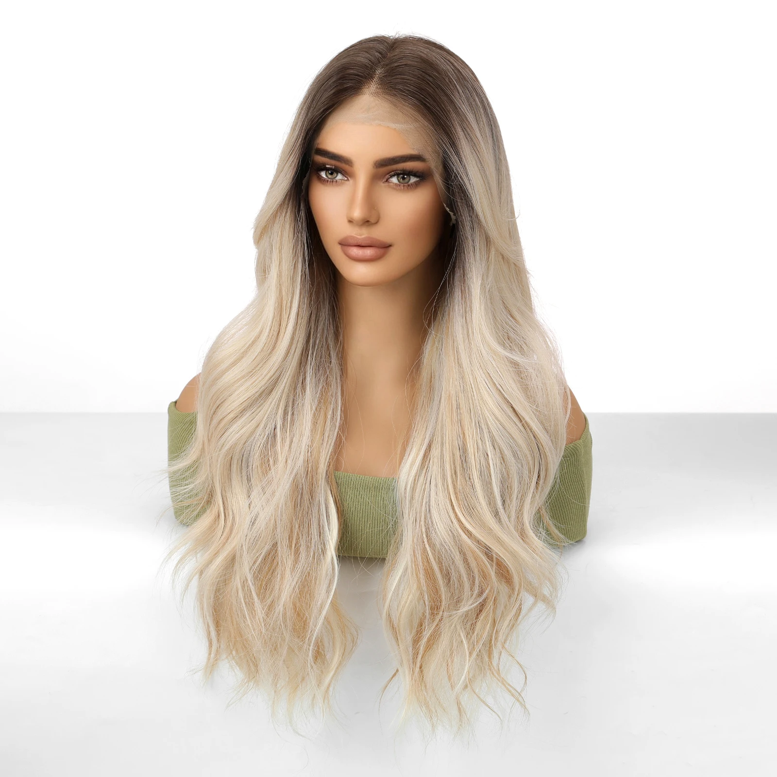 CharmSource HD Synthetic 13x6 Lace Wigs Long Wavy Hair BLonde Ombre Wigs Daily Use Party Wig for White Women Heat Resistant