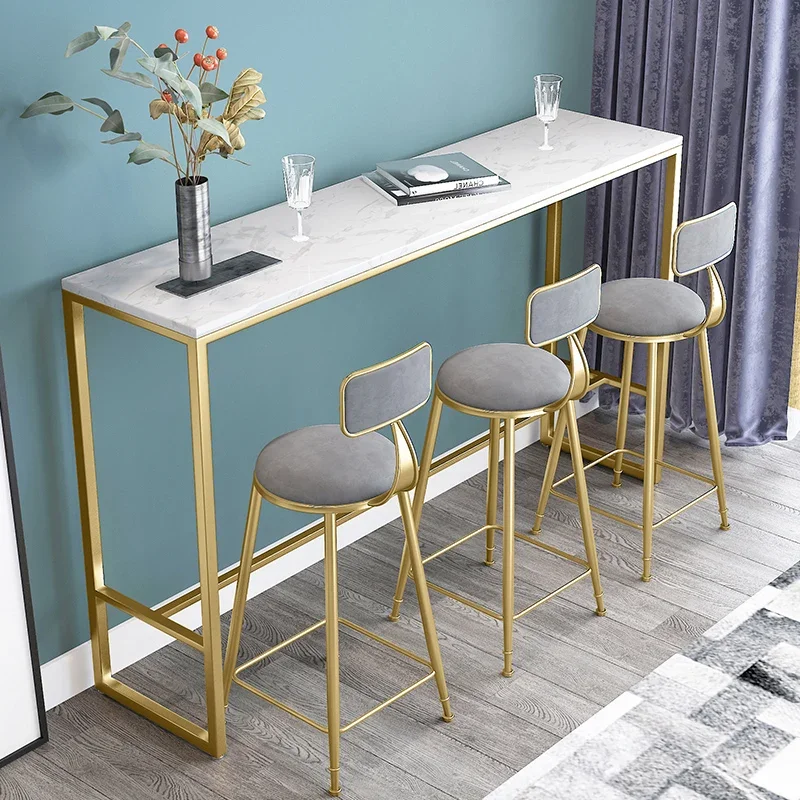 Nordic home backrest bar table and chairs simple modern simple fashion marble living room against the wall light luxury Internet