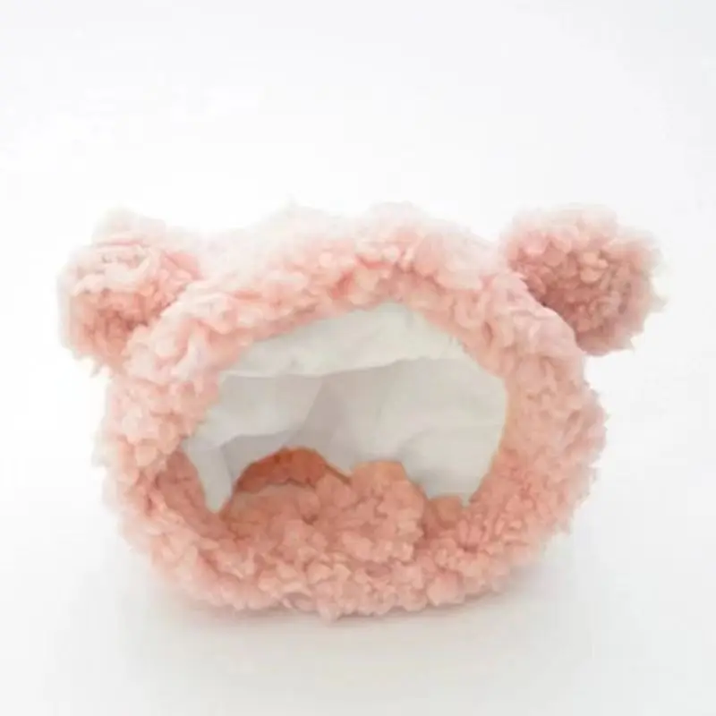 Soft Fluffy Pet Dog Hat Solid Pink Warm Hats For Cats Autumn Winter Bear Pet Head Accessories Cosplay Christmas Kitten Supplies