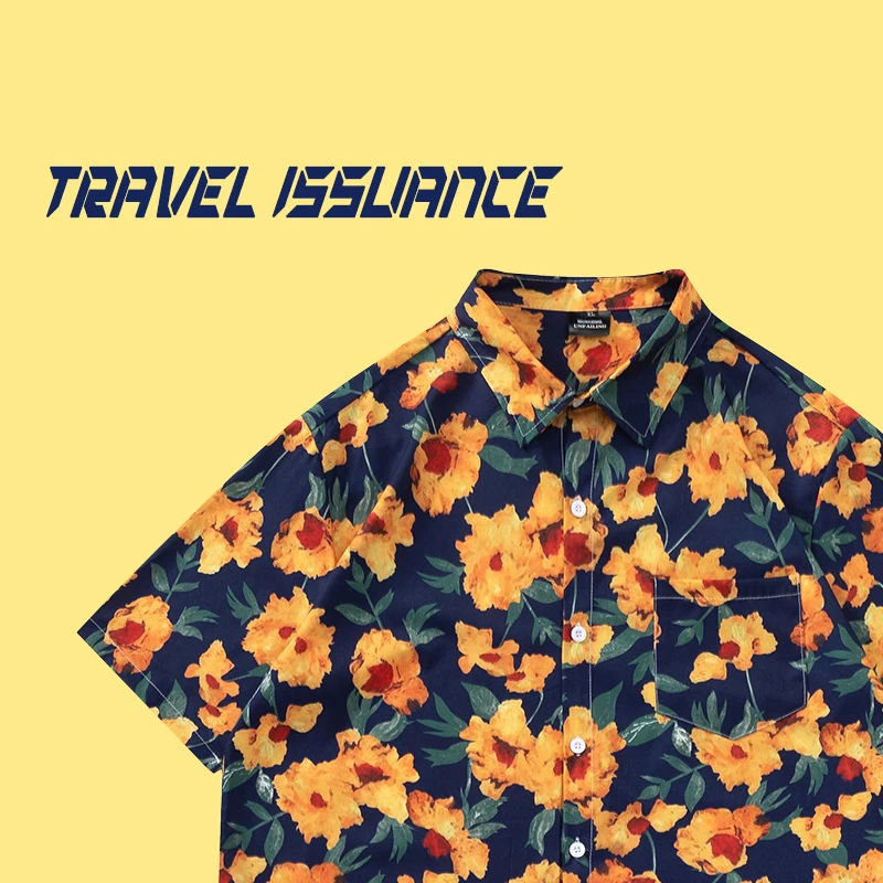 

Retro Oil Painting Print Loose Fit Short Sleeve Shirt Travel Issuance Youthful Summer Fashion Casual Shirt for Teens