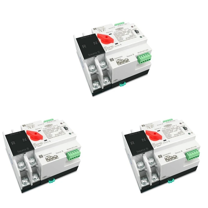 

3X TOMZN Din Rail 2P ATS Dual Power Automatic Transfer Switch Electrical Selector Switches Uninterrupted Power 125A