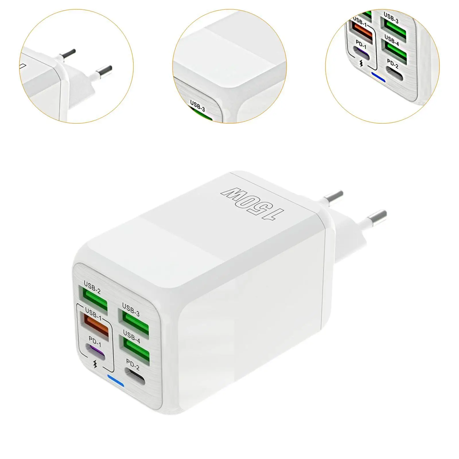 كتلة شحن USB C للهاتف، قابس شحن محمول بقدرة 150 وات مع محول شاحن USB سريع الشحن لأجهزة متعددة للسفر