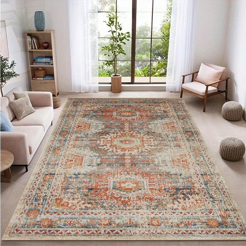 Vintage Persian Soft Flannel Carpet Non Slip Area Rug for Patio Living Room Bedroom Classic Indoor Outdoor Home Floor Decor Mat