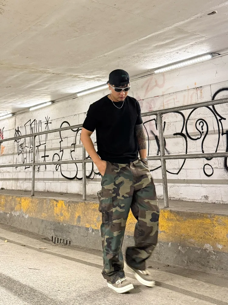 American Vintage Military Camouflage Loose Work Pants Waed ket Long Trousers Retro Military Trendy Youth Casual Pants