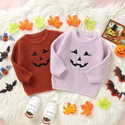 Toddler Kids Clothes Girls Autumn Winter Knit Sweaters Halloween Long Sleeve Pumpkin Print Pullover Knitwear Warm Tops Outwear