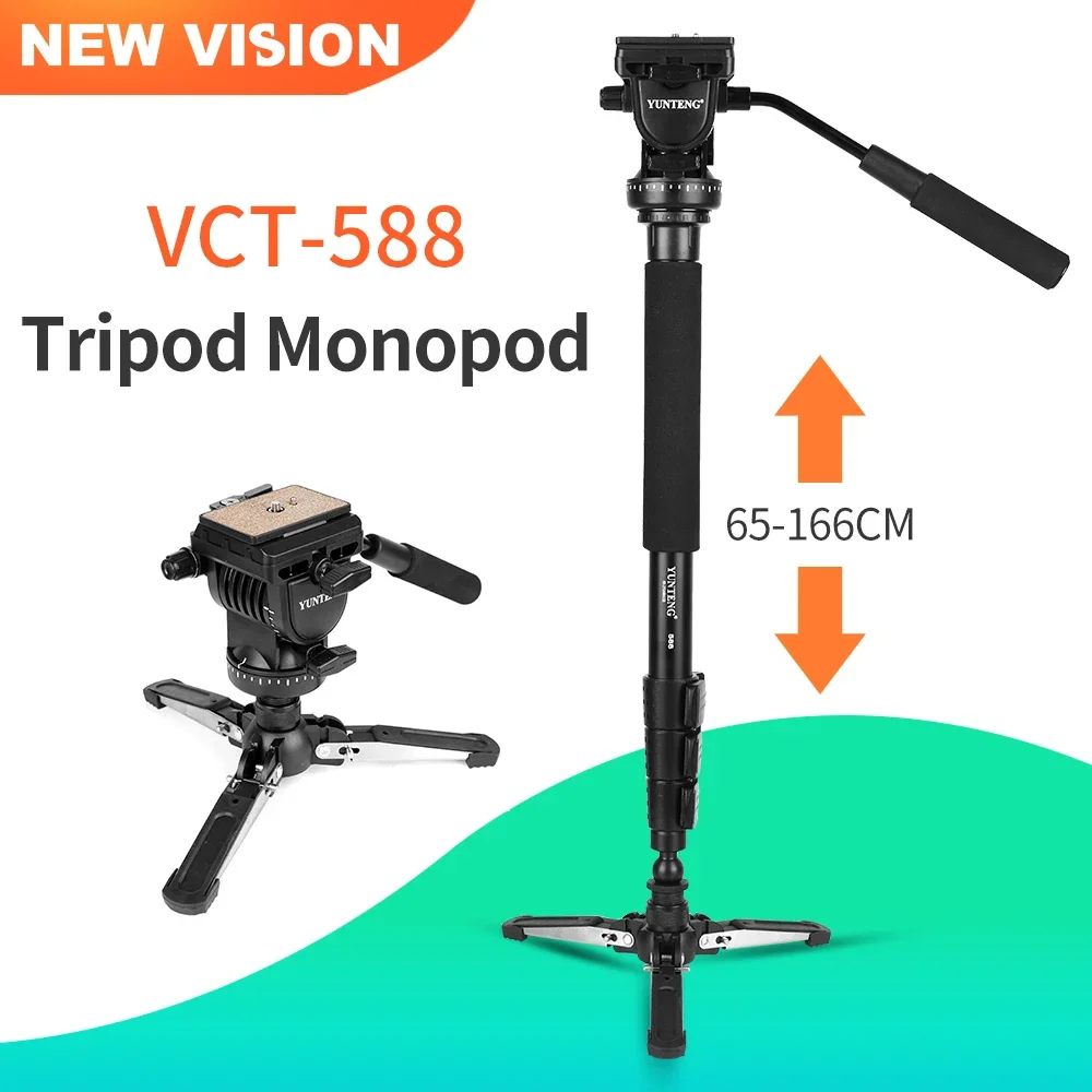 YUNTENG VCT-588 三脚一脚拡張可能な伸縮式三脚スタンドベース流体ドラッグヘッド付きビデオカメラ用