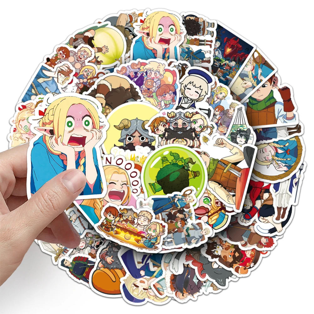 10/30/50 Uds Anime japonés delicioso en mazmorra pegatinas lindo Marcille Laios ‌   Calcomanías de dibujos animados Maleta Laptop Teléfono Manga Etiqueta
