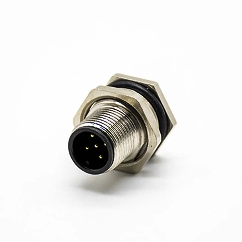 M12 Flush-Type 5Pin Male Front Mount Connector with PCB Contacts Waterproof