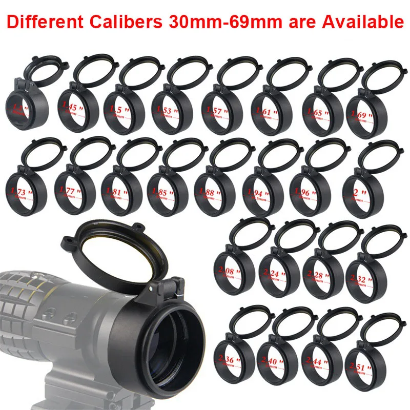 Caliber 30mm-69mm Hunting Transparent Rifle Scope Lens Cover Tactical Sight Flip Up Quick Open Protective Cap Objective Lens Lid