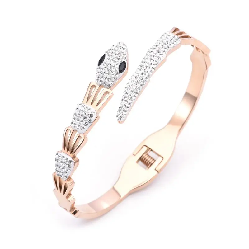 New Brand Snake Heart Women Girls Wedding Party Open Cuff Bangles Stainless Steel Charm Crystal Fashion Bracelets Pulsera