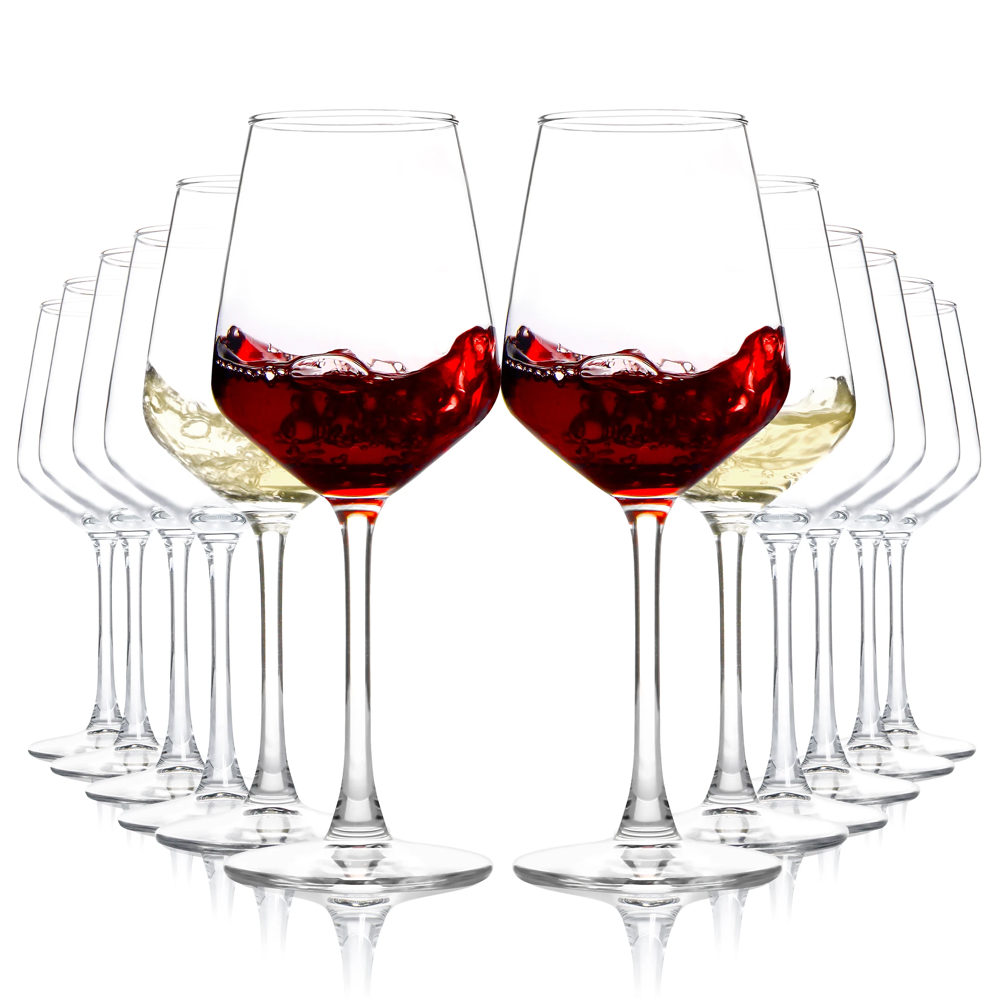 

12pcs, 12Oz Red/White Wine Glasses Set, Durable Long Stemmed Crystal Clear Glasses, Lead-Free Goblet, Perfect for Home Wedding