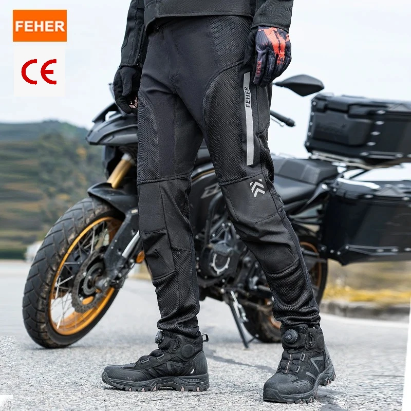 

FEHER Mens Motorbike Riding Trousers, Summer Ventilated Anti Fall Wear Resistant Comfortable Bottoms for Outdoor Cycling Travel