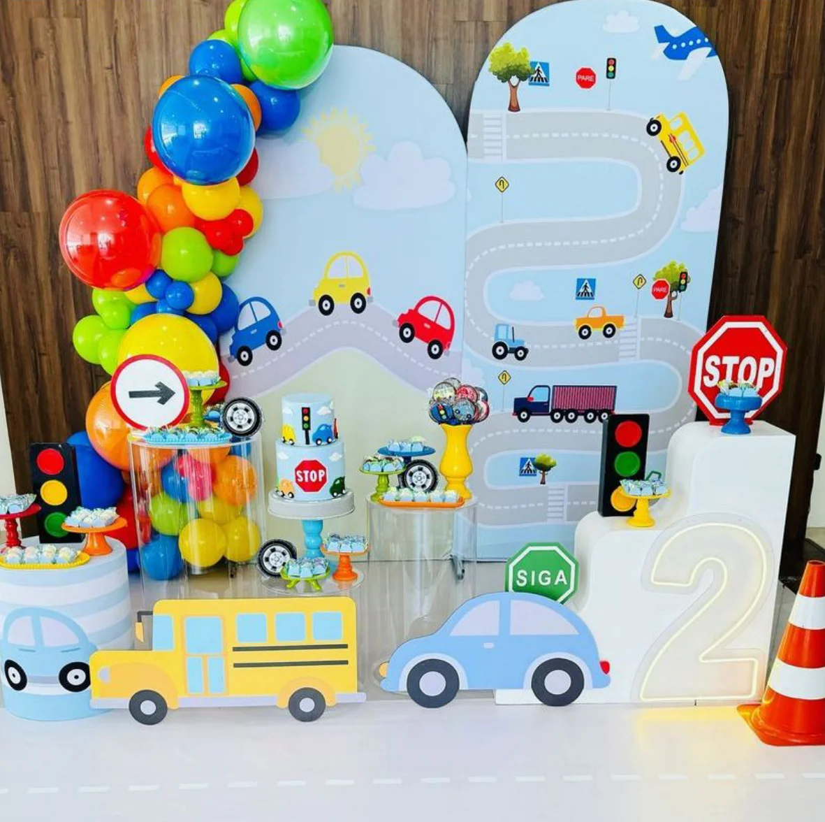 Blue Cartoon Cute Vehicle Arch Backdrop Cover for Traffic Birthday Party Decoration,Double-sides-Elasticity-Washable