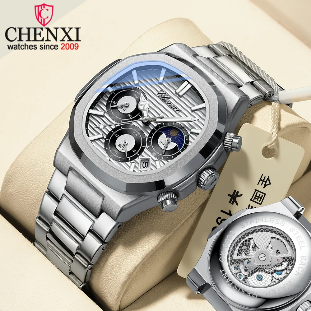 CHENXI Men Watch Luxury Men Watch Waterproof Luminous Stainless Steel Watches Sport Quartz Clock Mens Date Business Wristwatch