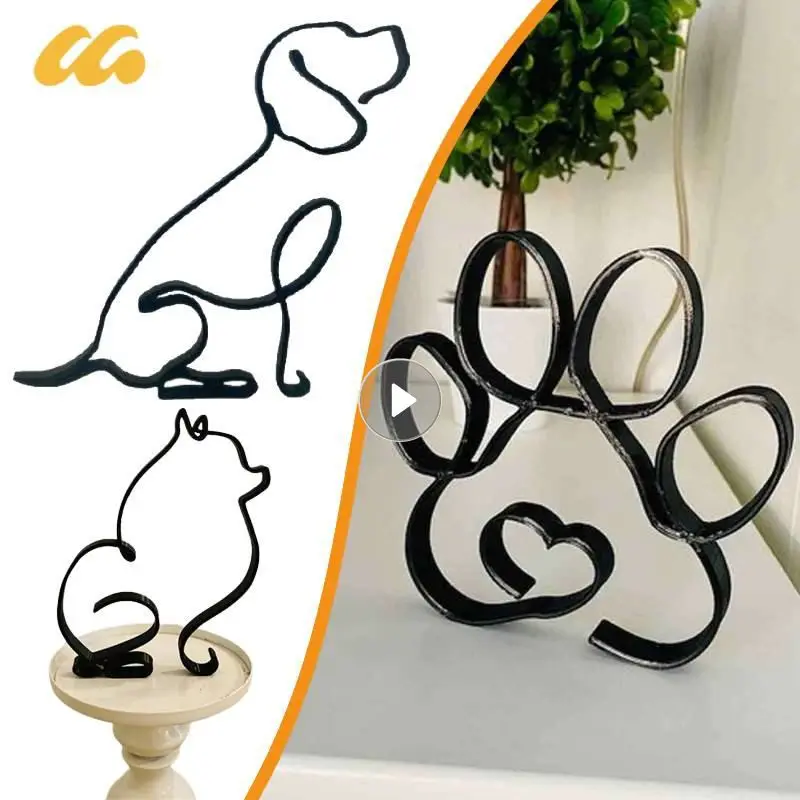 Escultura de arte de perro de Metal, arte minimalista abstracto moderno, adornos de animales, artesanías para perros, decoración de escritorio para el hogar, estudio y oficina