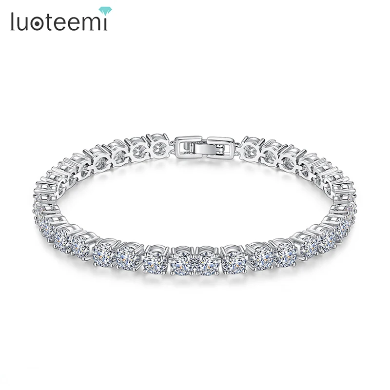 LUOTEEMI 5mm CZ Tennis Bracelet Iced Out Cubic Zirconia Wedding Bracelets For Women Men Silver Color Bling Zircon Jewelry Gift