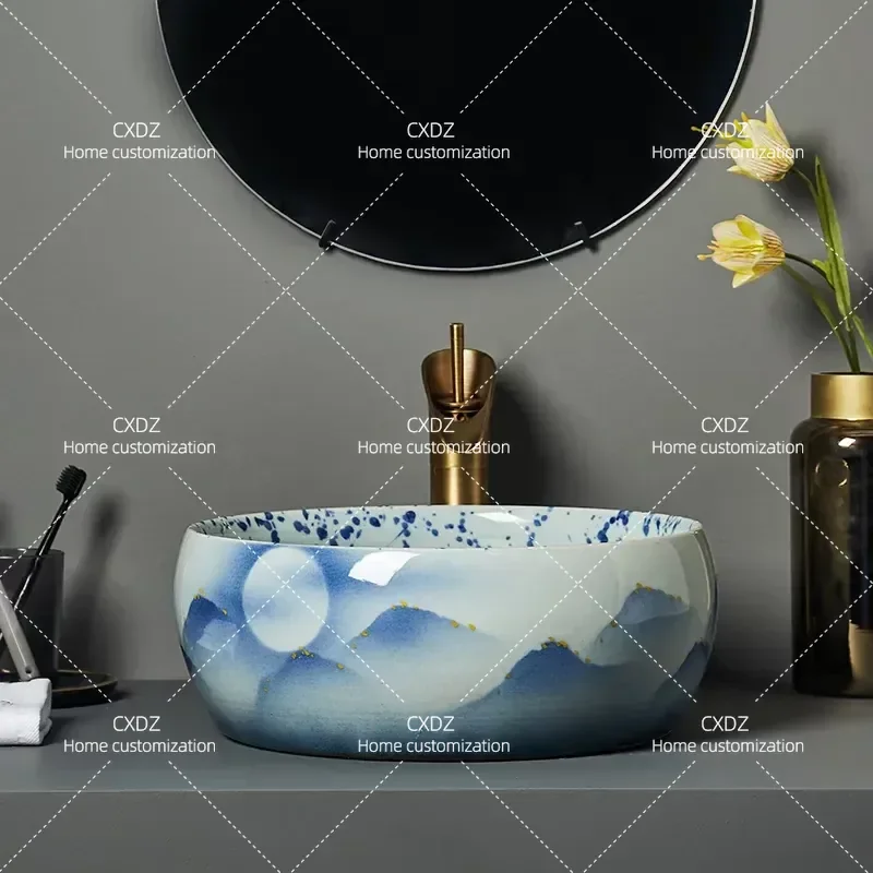 Creative Tire Shaped Stage Basin Ceramic Wash Basin Antique Retro Bathroom Art Basin Household