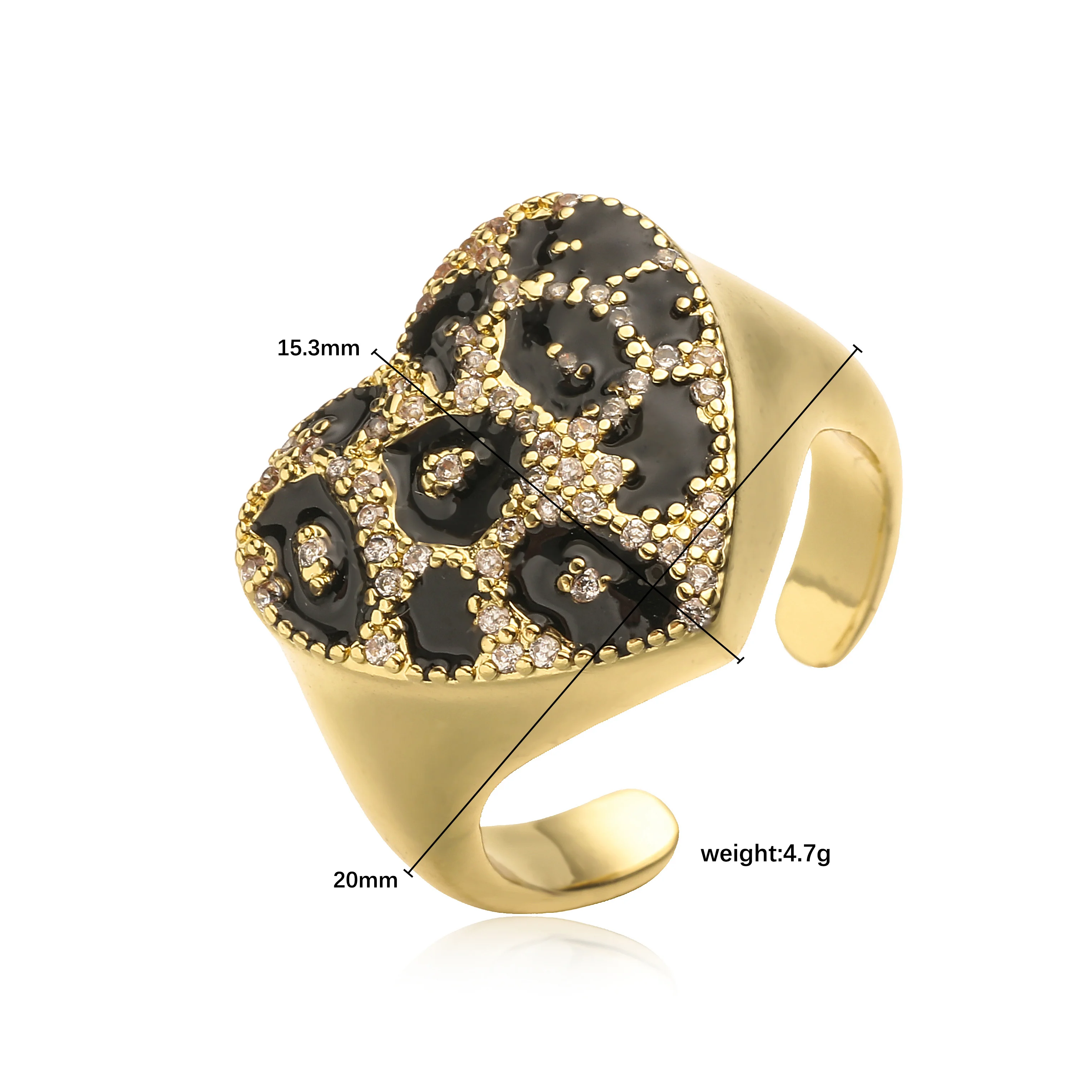 HECHENG, zweifarbiger Ring mit Leopardenmuster, runde Herzform, verstellbarer Schmuck, Unisex, Hip-Hop, Y2K-Zubehör, 1 Stück – Detail 3