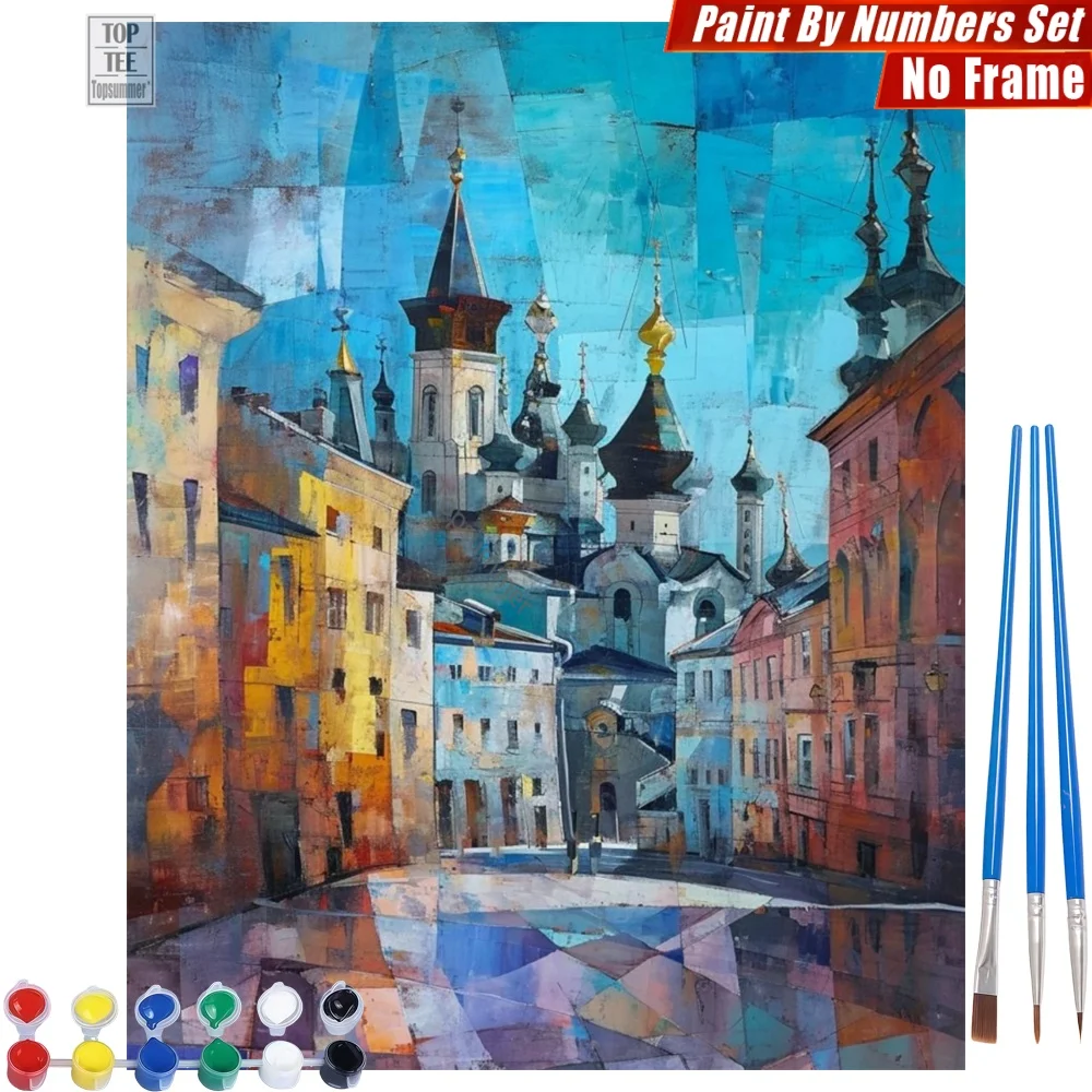 

Набор цифровых масляных красок «Художественная городская улица» — красочные соборные колонны, семейные занятия, подарок на День святого Валентина для девушки