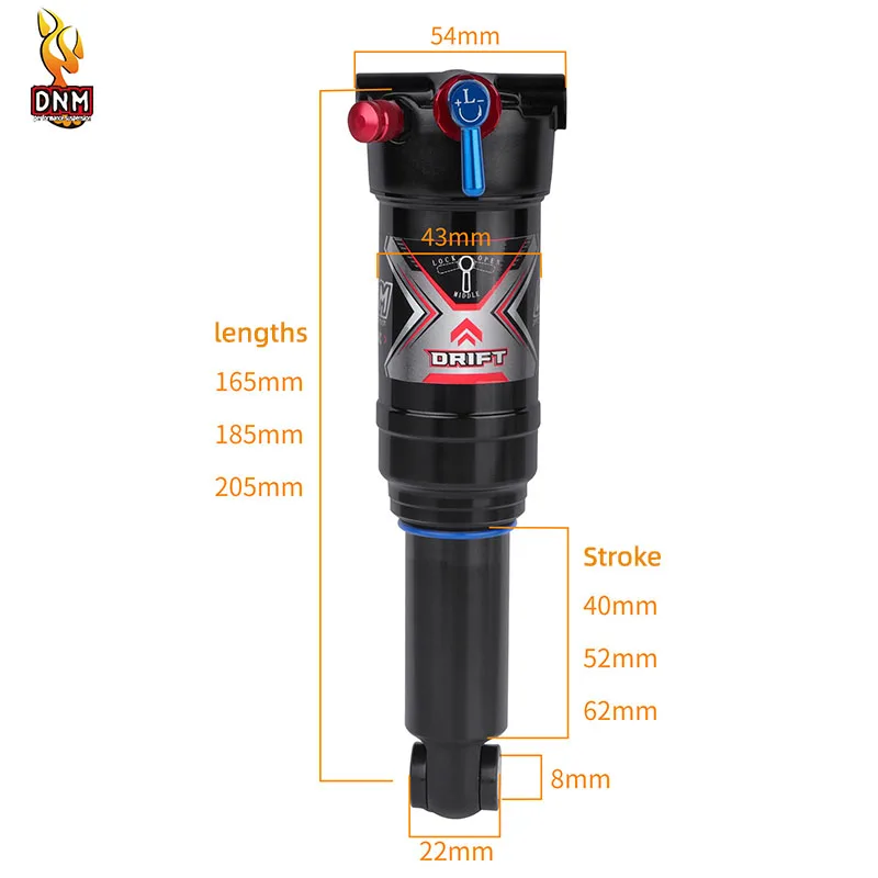 DNM TRU-8RC Shock Absorber Bicycle Trunnion Shock Absorber Pneumatic Rear Guts Three Stage Lockout Damping Adjustment