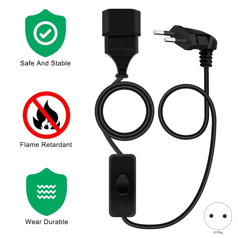 1M Extension Cable with Euro Plug and Switch, 2.5A 250V, EU Plug Hot Sale in Stock
