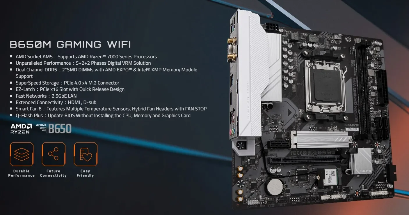 GIGABYTE B850M GAMING X WIFI6E socket AM5 moederbord Zwart, RAID, 2,5Gb