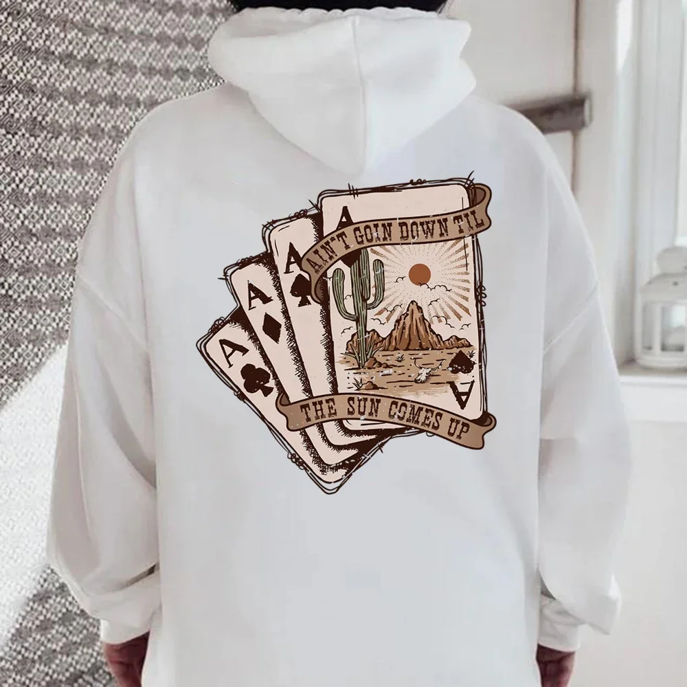 Ain't Going Down Til The Sun Comes Up Hoodies Western Sweatshirt Cowgirl Unisex Hoodie Vintage Long Sleeve Cactus Pullovers