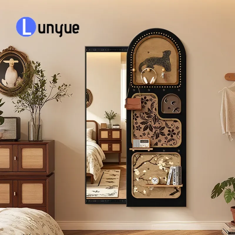 Medieval Style Sliding Mirror Hole Plate Full Length Hidden Body Mirror for Bedroom Entrance Decorative Painting Furniture