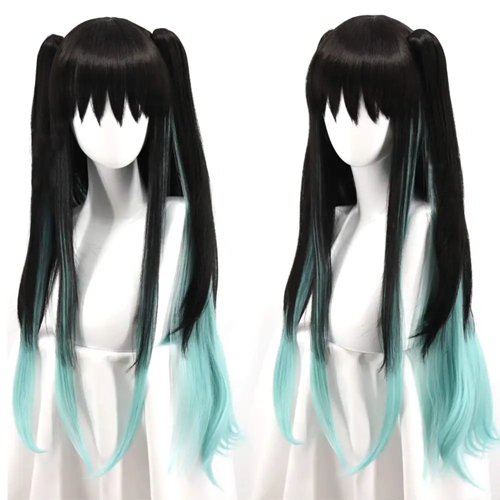 Tokitou Muichirou Wigs Anime Kimetsu No Yaiba Cosplay Black Blue Gradient Long Straight Wigs Men Women Heat Re